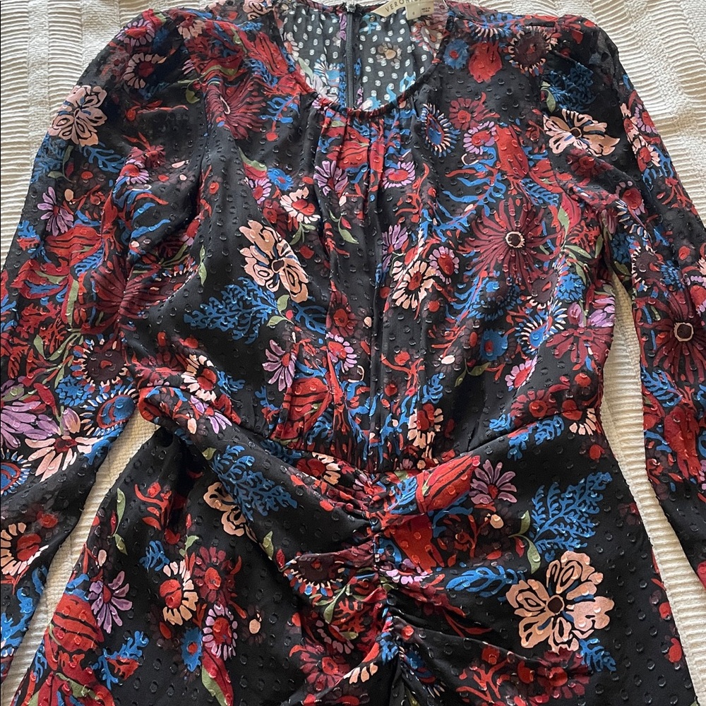 Veronica Beard Raylee Ruched Floral Midi Dress - Picture 8 of 9